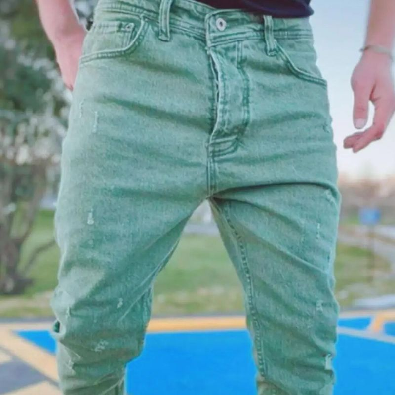2024 Herbst Slim Fit Heren Jeans Reine Farbe Casual Elastische Taille Jeans Strahl Fuß Streetwear Jogger Denim Hosen_voghion.com