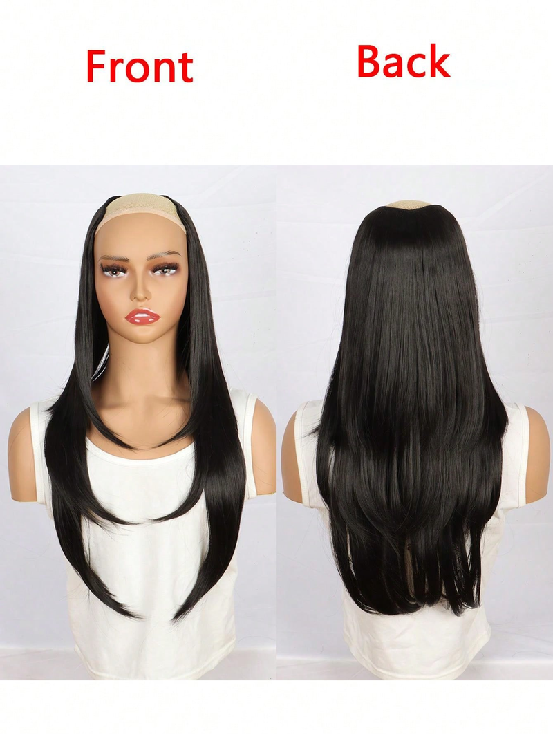 Synthetische lange gerade Extenisons 22 Zoll Clip-in-Haarverlängerung V-Form hitzebeständige Haarteile für Frauen Mädchen_voghion.com