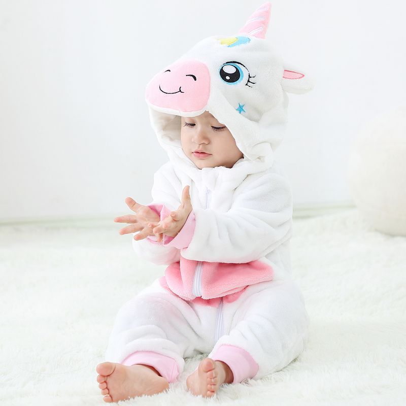 XUANMU Baby Cute Cartoon Flannel Baby Rompers Unicorn Pajamas Cotton Boy Girls Animal Costumes Baby Jumpsuit Outfits XF0030_voghion.com