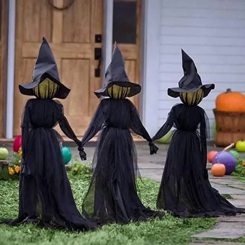 3PCS Halloween Colourful Glow Three Hand-Holding Witches Sound-activated Hand-holding Witch Halloween Light Up Decoration Props_voghion.com