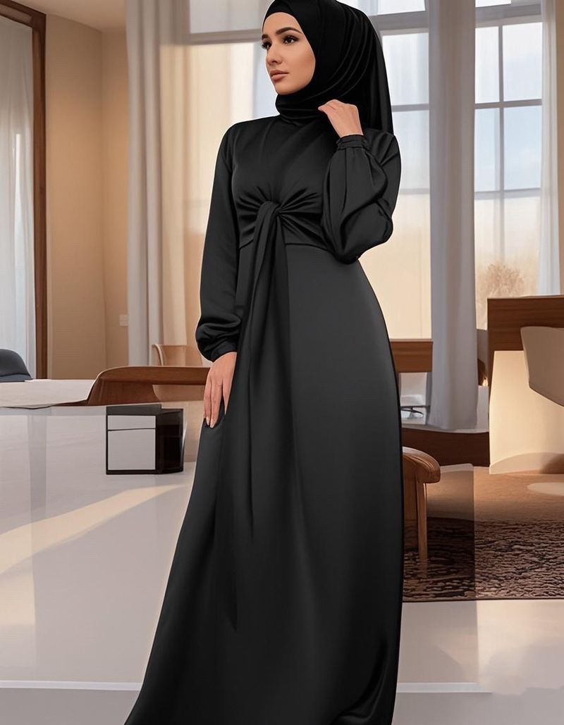 Wrap & Tie Waist Satin Maxi Dress - Dual-Way Design (Elegant Evening Gown Suitable For Dubai/Formal Occasions - Stretch Fabric & Slit Detail)_voghion.com