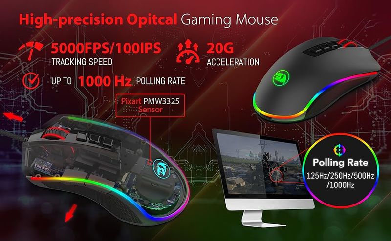 Souris de jeu filaire Redragon M711 pour PC, 7 boutons programmables, personnalisable, RVB, 10 000 DPI, ergonomique_voghion.com