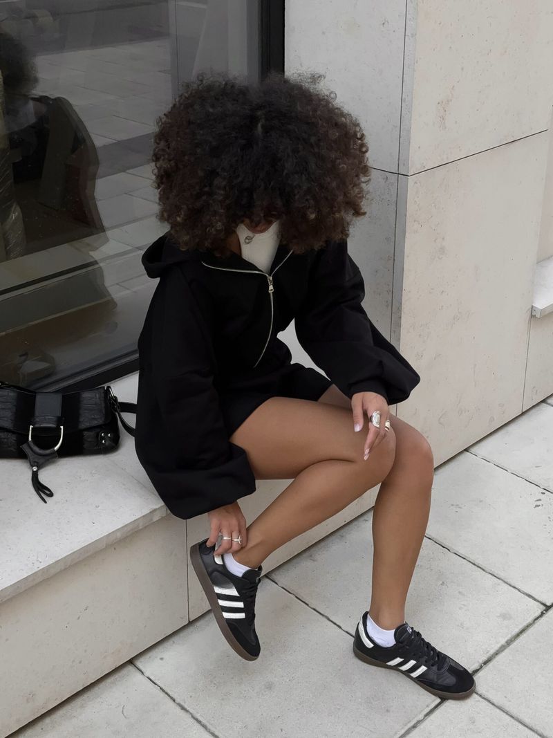 Casual Women's Solid Color Long Sleeve Hooded Drawstring Sweatshirt Jacket Shorts Two-Piece Set_voghion.com