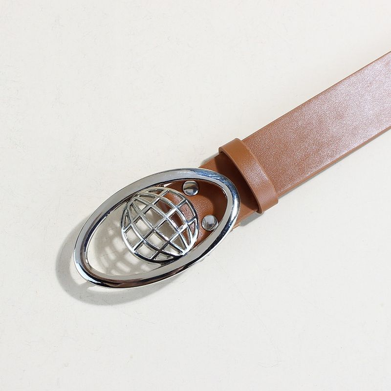 Trendy Planet Retro Schwarzer Gürtel Coole ovale Schnalle Herren Persönlichkeit Schlichter Damen Dekorativer Gürtel Nischengürtel_voghion.com