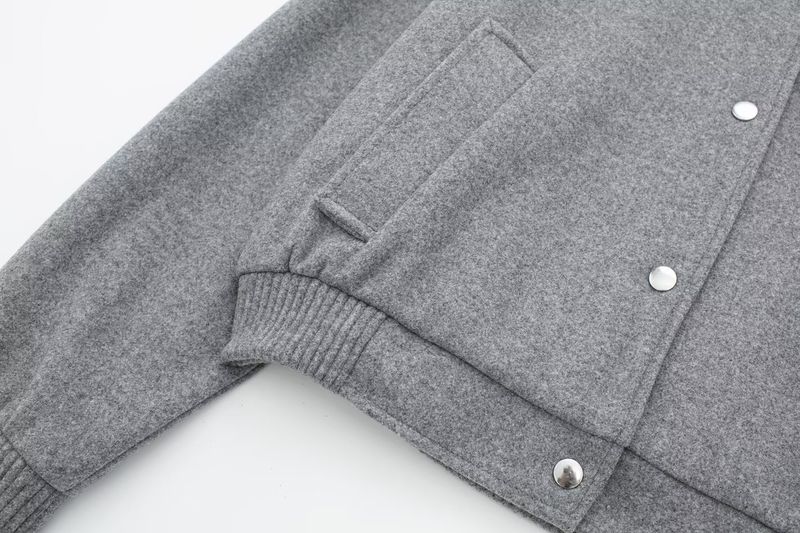 Soft & Stylish Oversized Bomber Jacket For Women - Lightweight Fall/Winter Coat With Stand Collar, Button Detail (Grey, Beige, Black)_voghion.com