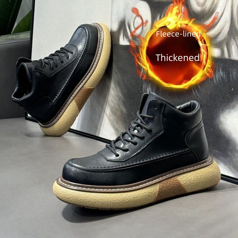 Men's shoes 2023 autumn and winter new high-top shoes thick sole lightweight comfortable Martin boots fashion all-match casual British leather shoes_voghion.com