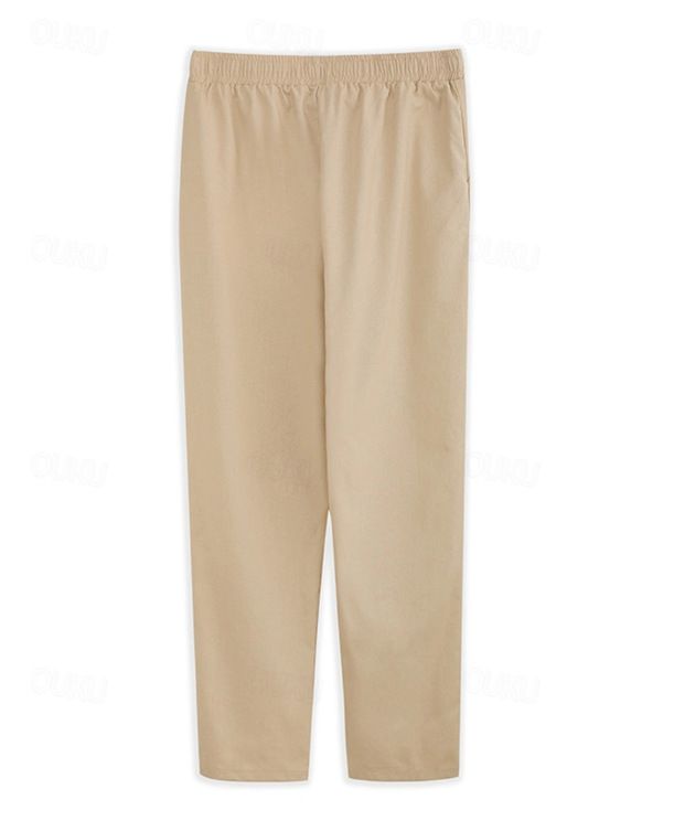 Autumn Winter Men Pants Pulling Elastic Waist Plaid Breathable Beach Fashion Simple Trousers_voghion.com