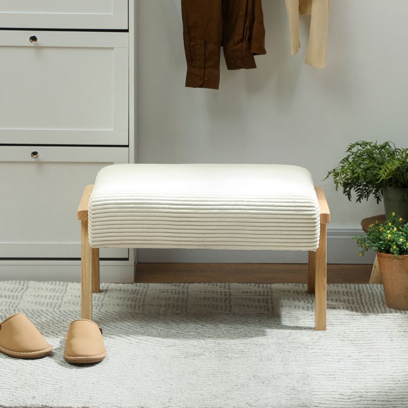 Sitzhocker Con Weichem Sitzkissen Und Holzbeinen, Cordoptik, Cremeweiß_voghion.com