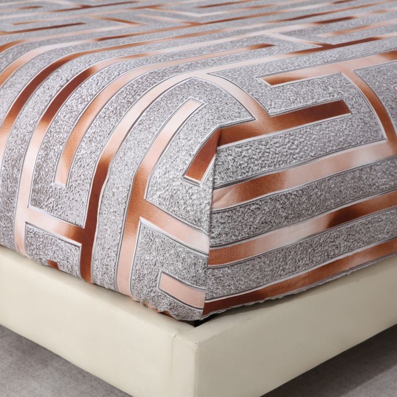 Soyut ve Kalp Tasarımlı Gül Altın Geometrik Desenli 3D Baskılı Polyester Çarşaf Takımı, Tek Kişilik, Çift Kişilik, Kraliçe ve Kral Yataklar İçin Çeşitli Boyutlar_voghion.com