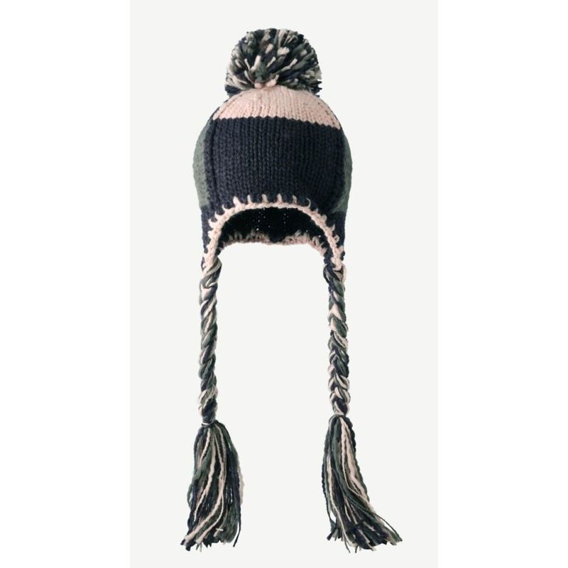 Cappello lavorato a maglia patchwork da donna in stile etnico, carino pompon con treccia spessa, versione coreana, caldo e con protezione per le orecchie, per l'autunno_voghion.com