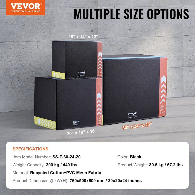 VEVOR 3 In 1 Plyometric Jump Box, 30/24/20 Inch Cotton Plyo Box, Platform & Jumping Agility Box, Anti-Slip Fitness Exercise Step Up Box For Home Gym Training, Conditioning Strength Training, Black_voghion.com