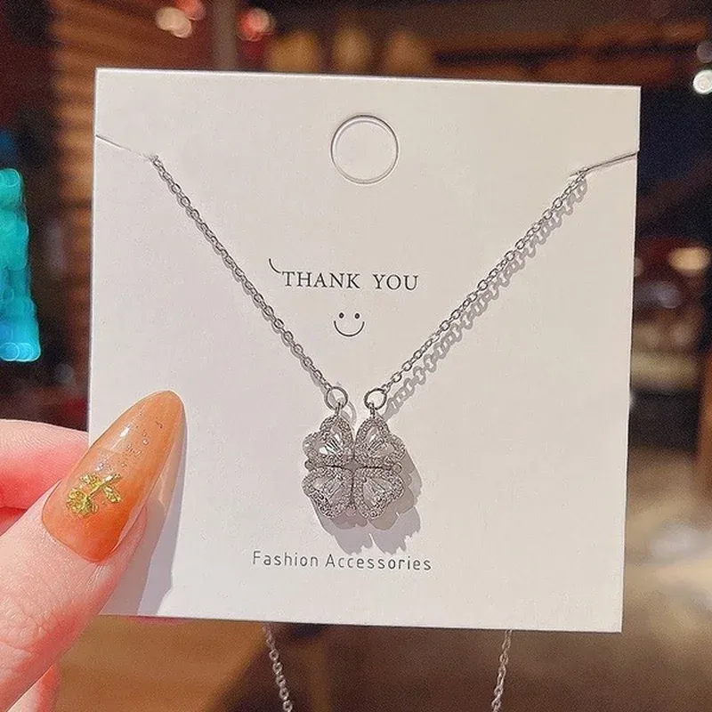 Mode Liefde Klaver Magnetische Vrouwen Hanger Sieraden Temperament Sleutelbeen Ketting Kunstmatige Edelsteen Een Tweevoudig Draag Ketting Cadeau_voghion.com