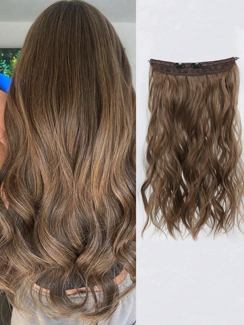 Braun unsichtbar mit transparentem Draht, verstellbare Größe, 2 sichere Clips, 24-Zoll-Haarverlängerungen, langes gewelltes geheimes Haarteil_voghion.com