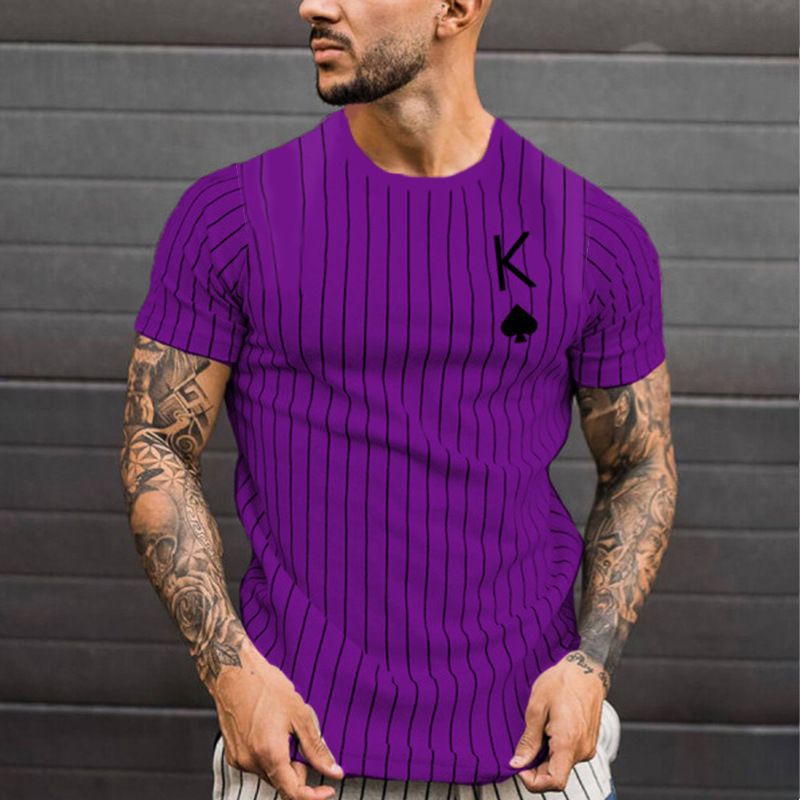 Abbigliamento da uomo estivo a maniche corte 2024 per l'esportazione, stampa 3D con lettere a forcella casual, strisce verticali sciolte_voghion.com