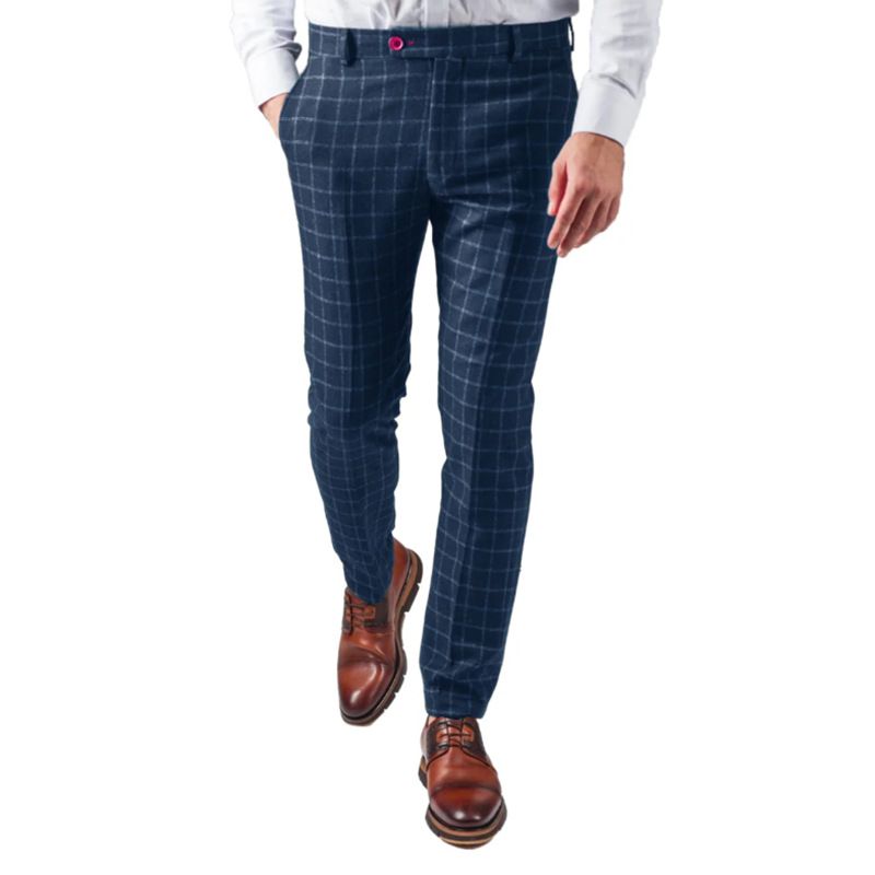 Pantaloni eleganti da uomo a quadri in lana - Pantaloni slim fit europei con microelasticizzazione, versatili per l'ufficio e l'abbigliamento casual_voghion.com