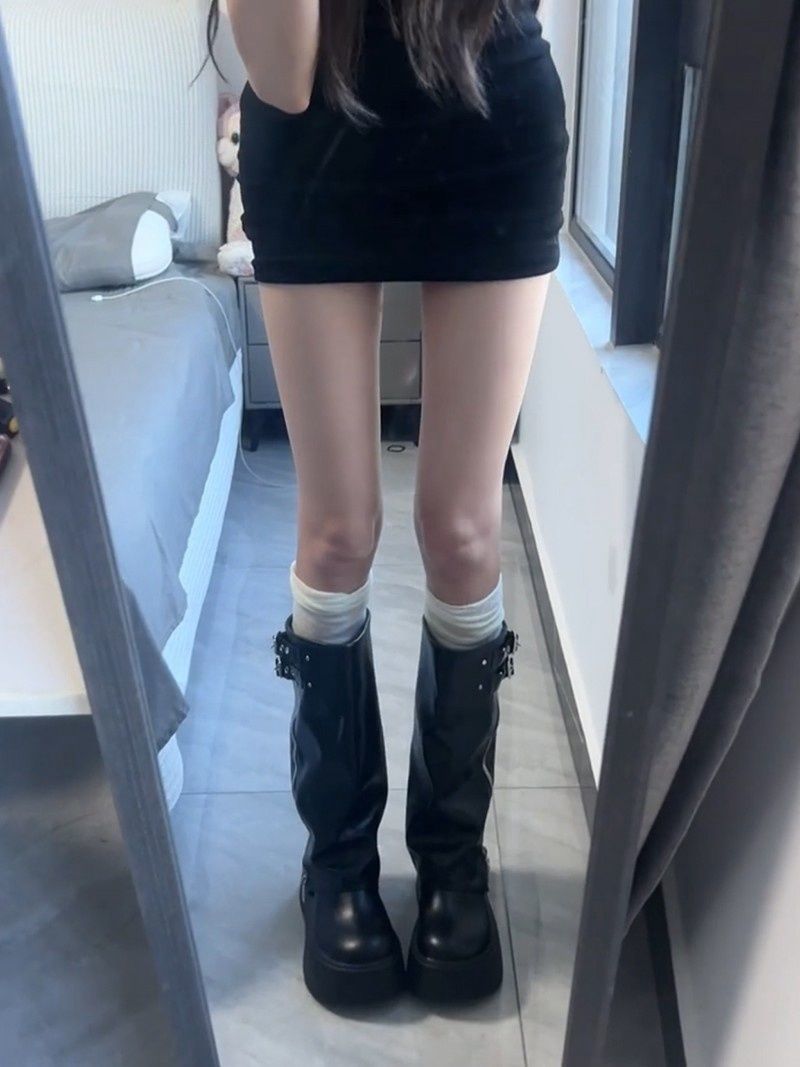 Damen-Stiefel mit dicker Sohle, kniehohe Stiefel, Herbst/Winter 2025, neue vielseitige kniehohe Stiefel_voghion.com