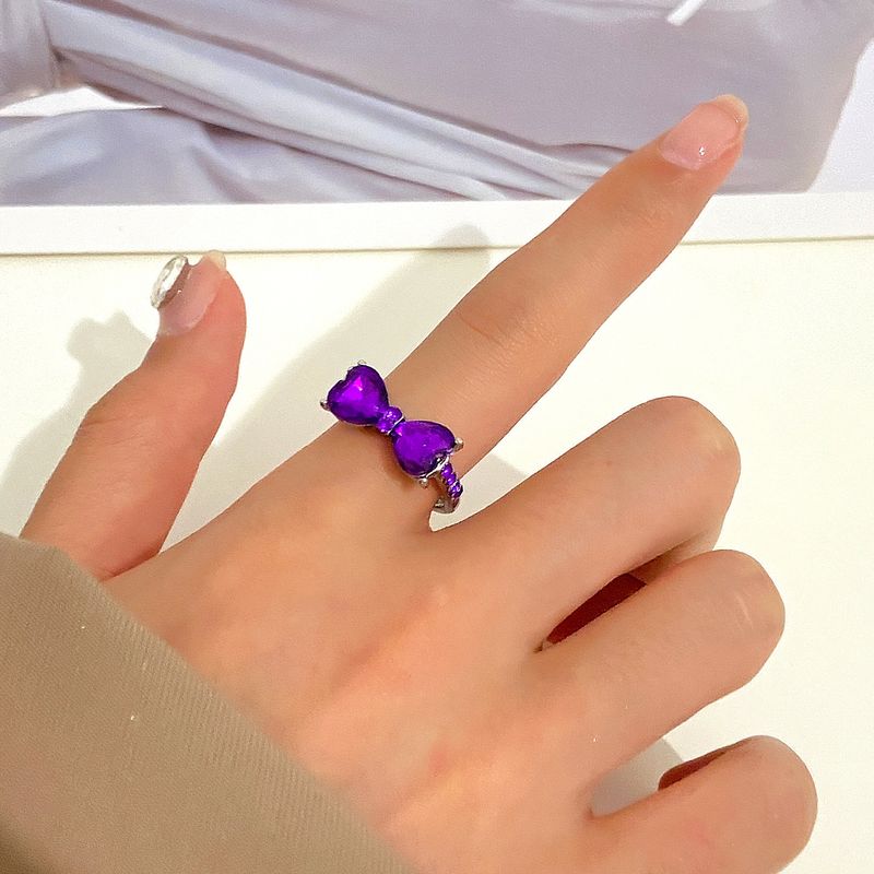 ins Colorful Zircon Bow Ring Women's Princess at large with Adjustable Ring Net Red Ring Tide_voghion.com
