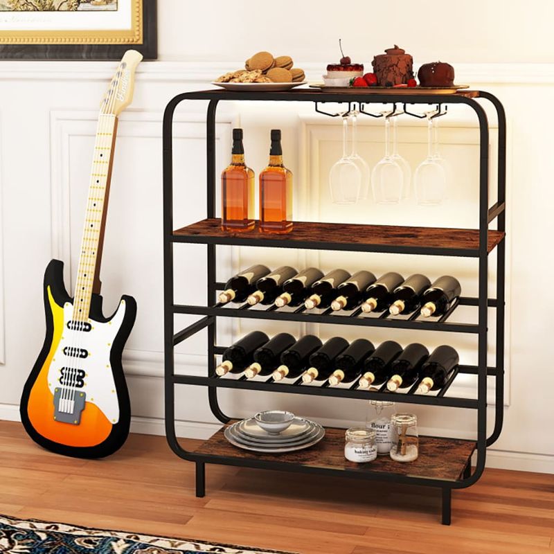16 Bottle Wine Rack With 5-Tier Wine Shelf And Glass Holders For Kitchen Bar_voghion.com