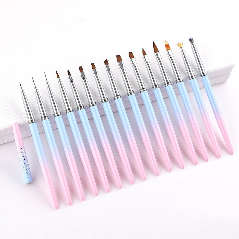 15Pc Nail Art Stripe Liner Brush 3D Tips Manicure Pull Line Smudge Photootherapy Σχέδιο στυλό UV Gel Βούρτσες Εργαλείο ζωγραφικής_voghion.com