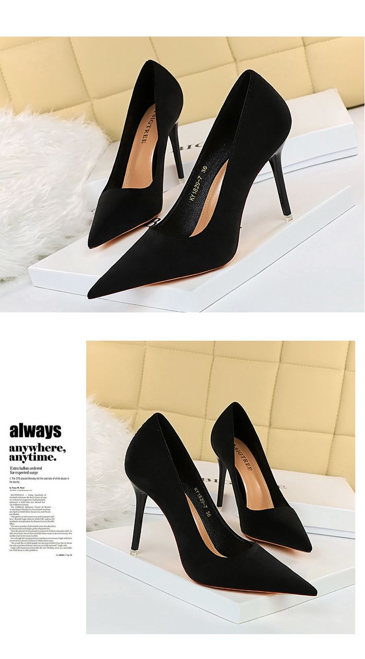 1829-7 Moda semplice super tacco alto in pelle scamosciata bocca poco profonda testa a punta discoteca sexy sottile donna single_voghion.com