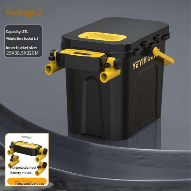 Camper Multifunctional Bucket With Sitting Box, New Complete Set Of Equipment, Black Gold Fishing Box_voghion.com
