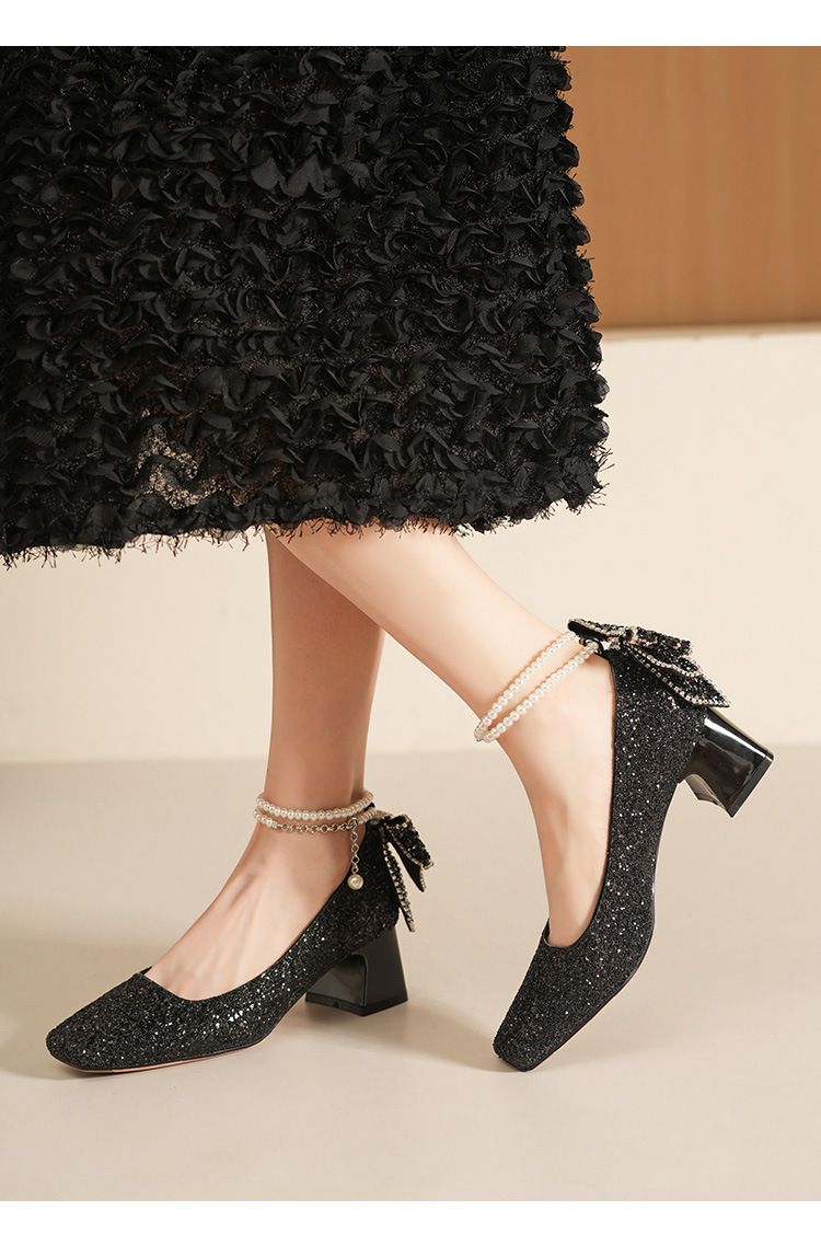 5688G-177 Franse stijl high-end parelketting bruidsschoenen met strik elegante comfortabele modieuze hoge hakken voor dames_voghion.com