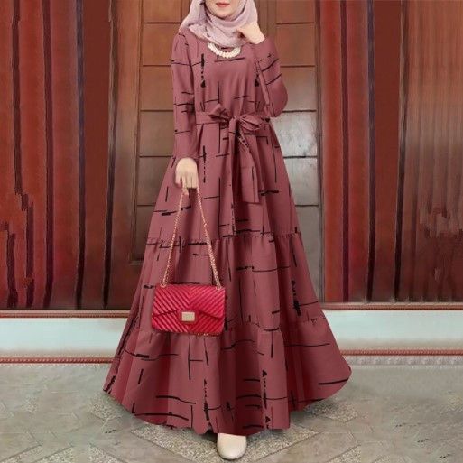 Damenbekleidung Print Loose Pullover Kleid Gürtel_voghion.com