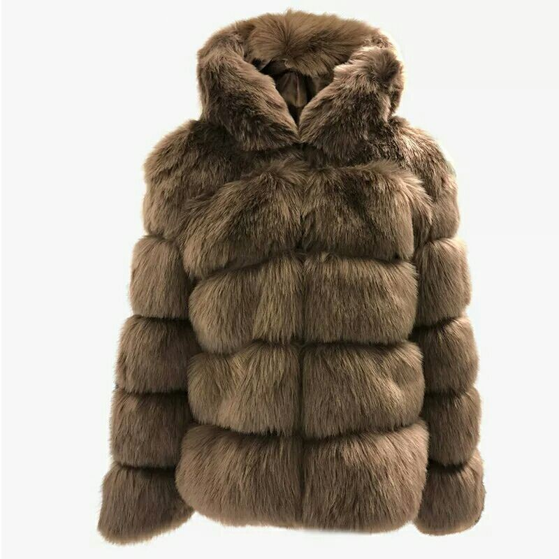 Damesmode warme jas vossenbont capuchonjas imitatiebont_voghion.com