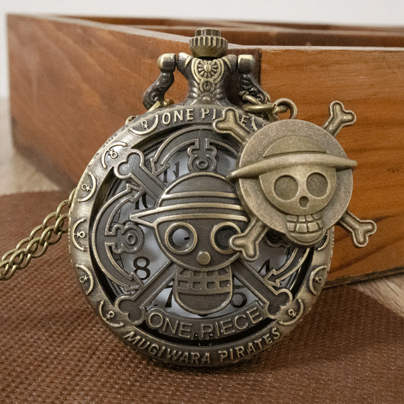 Anime Peripheral One Piece + Skull Pendant Flip Quartz Large Pocket Watch_voghion.com