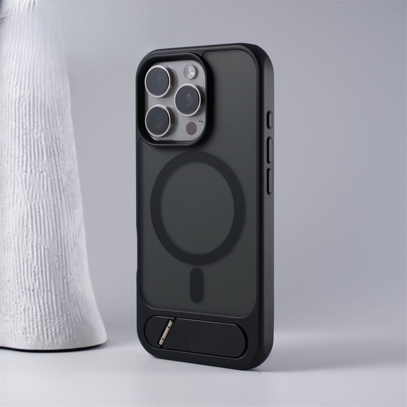 Custodia protettiva magnetica con supporto in metallo invisibile per iPhone 16 e iPhone 15 Pro Max._voghion.com