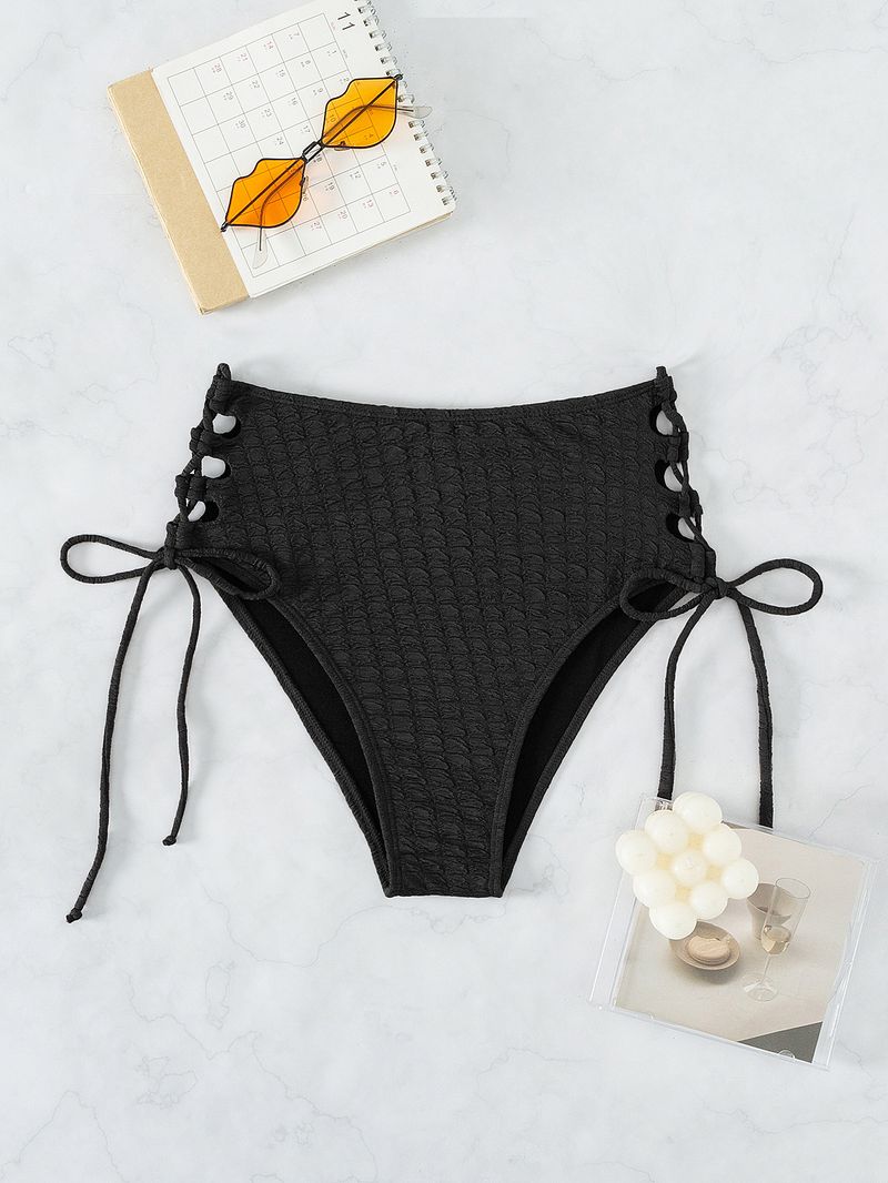 Nuovo costume da bagno da donna all'ingrosso, tinta unita, con nodo, a vita alta_voghion.com