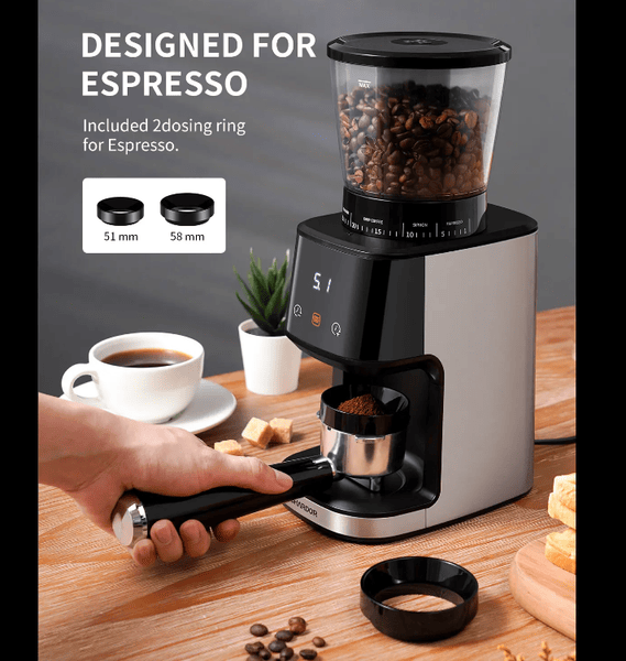 PSCG015 Electric Spice Coffee Grinder 31 Gear Control Powder Eye Touch Control Cone Electric Coffee Grinder Bean Bin 275g Powder Bin 100g LED_voghion.com
