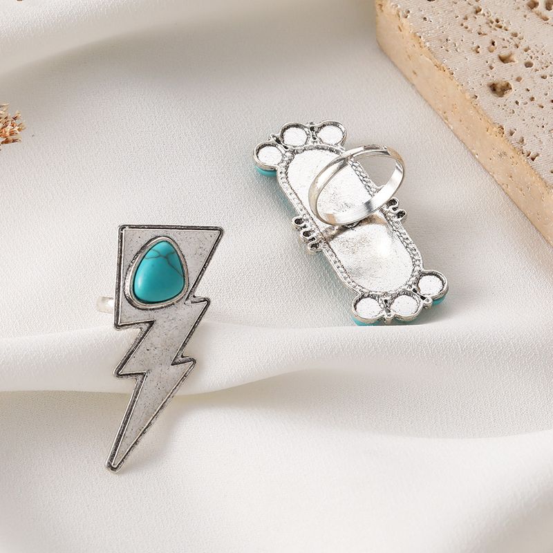 Bohemian style turquoise lightning shaped 2-piece set ring_voghion.com