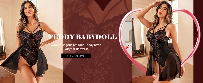 Nuisette en dentelle à imprimé floral pour femme_voghion.com