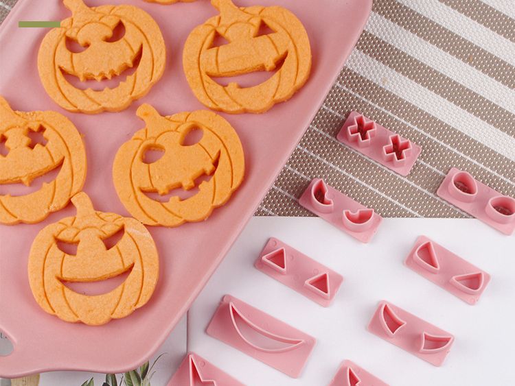 13 gab., jautri Helovīna ķirbju cepumu formiņi - 6 dažādas sejas izteiksmes - plastmasas konditorejas veidnes - cepšanas rīki un virtuves piederumi_voghion.com