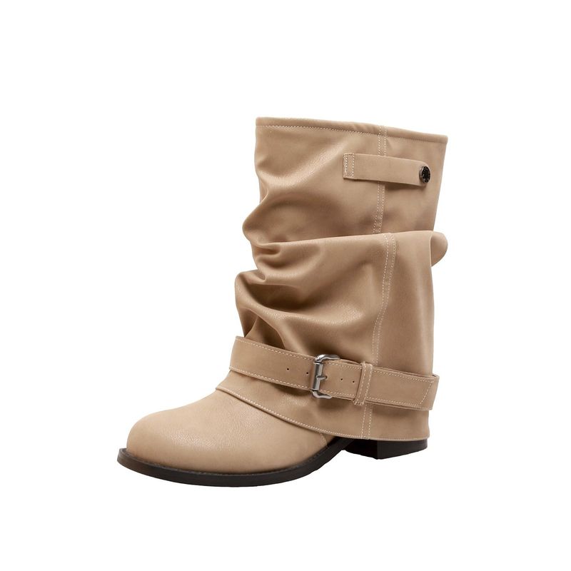 Western Jeans Tube Short für Damen, neuer Herbst, dicker Absatz, gerüschter Slouch-Stil, Martin-Stiefel im britischen Stil_voghion.com