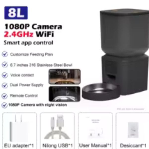 8L Automatic Cat Feeder With 1080p Camera Video 5G WiFi Cat Food Dispenser Pet S_voghion.com
