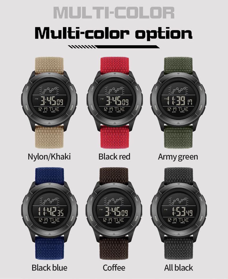 Digital Sports Watch For Students – 50M Waterproof, Multi-Function, Nylon Strap – LED Backlight & Military-Inspired Design_voghion.com