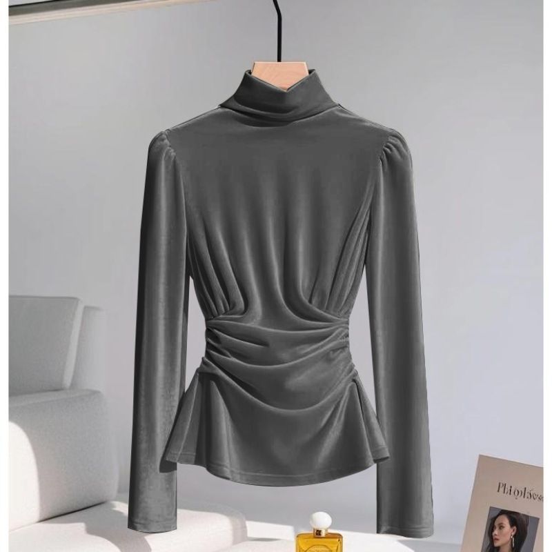 Dolcevita in velluto di ispirazione francese – Maglietta oversize in maglia slub (S-3XL, bianco invernale)_voghion.com