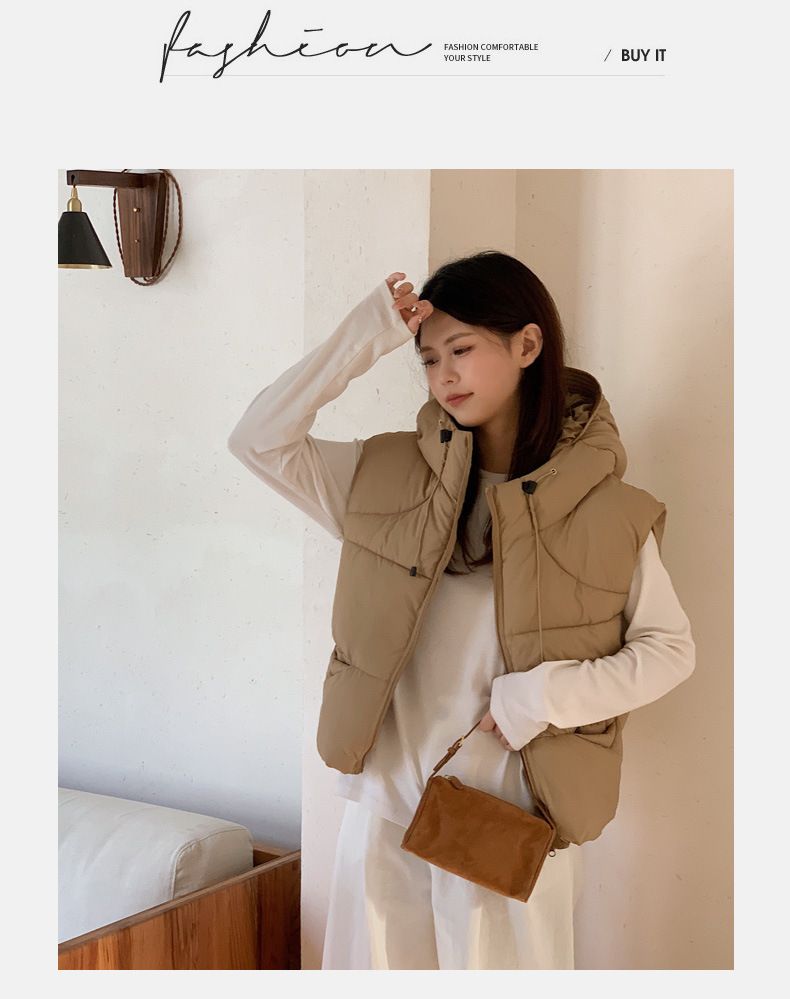 Dames Puffer Vest met Capuchon - Gewatteerde Lichtgewicht Mouwloze Jas, Oversized Casual Gilet met Ritssluiting voor Herfst/Winter (Kaki/Grijs)_voghion.com