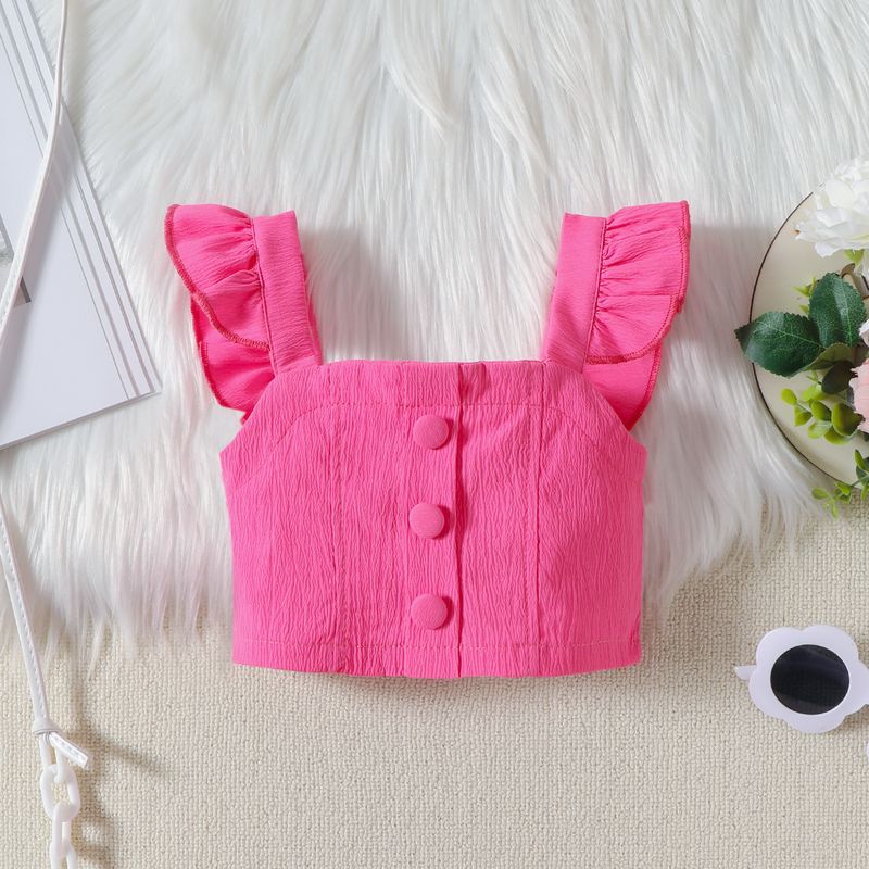 Babykleidung Kinder einfarbig Neckholder kleine fliegende Ärmel Top + Rock + Gürtel Mode Mädchen Anzug_voghion.com