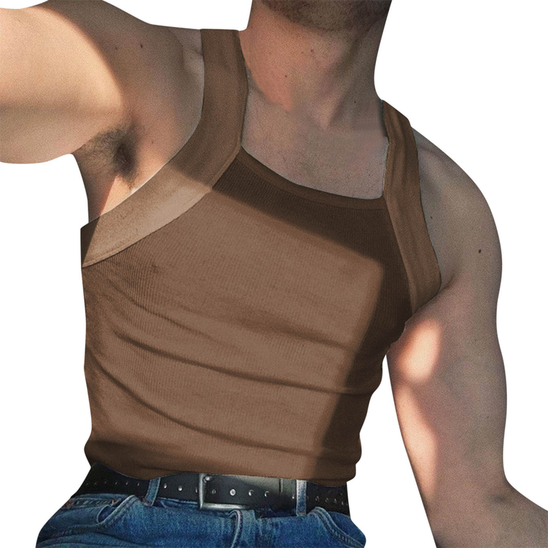 2024 Neue Schultergurt-Vollfarbe Modische ärmellose Shapewear für Herren Sexy Eng anliegende Weste_voghion.com