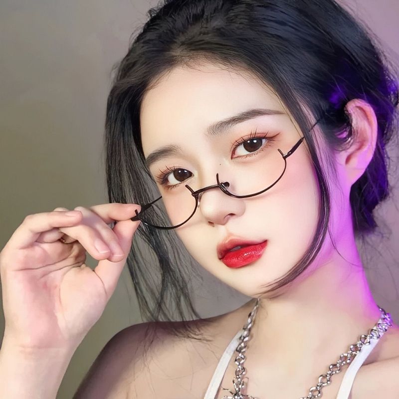 Brille mit unterem Rahmen, süße Damen-Dekorrahmen, elegante Damen, Pure Desire-Stil, Halbrahmenbrille_voghion.com