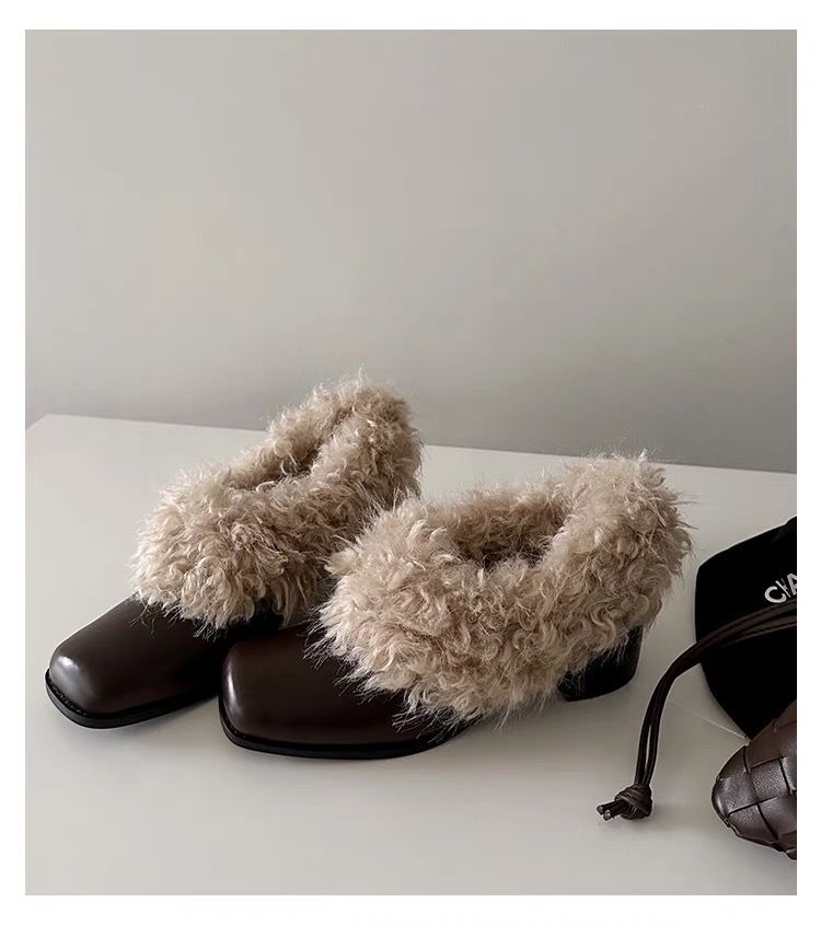 Retro Mary Jane Shoes - Slip-On Faux Fur Lined Leather Loafers With Chunky Heel, Warm Winter & Spring Casual Flats For Women_voghion.com