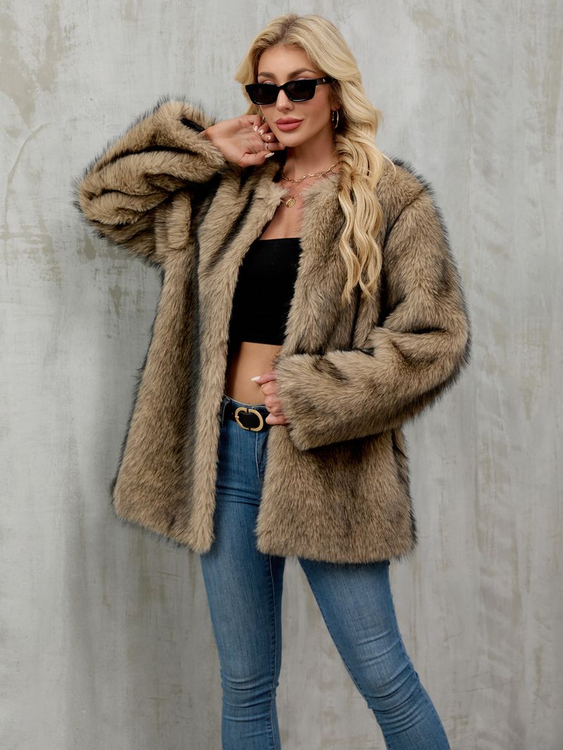 Women's Faux Fur Coat Winter Warm Fluffy Cardigan Jacket Oversized Outerwear For Casual & Office_voghion.com
