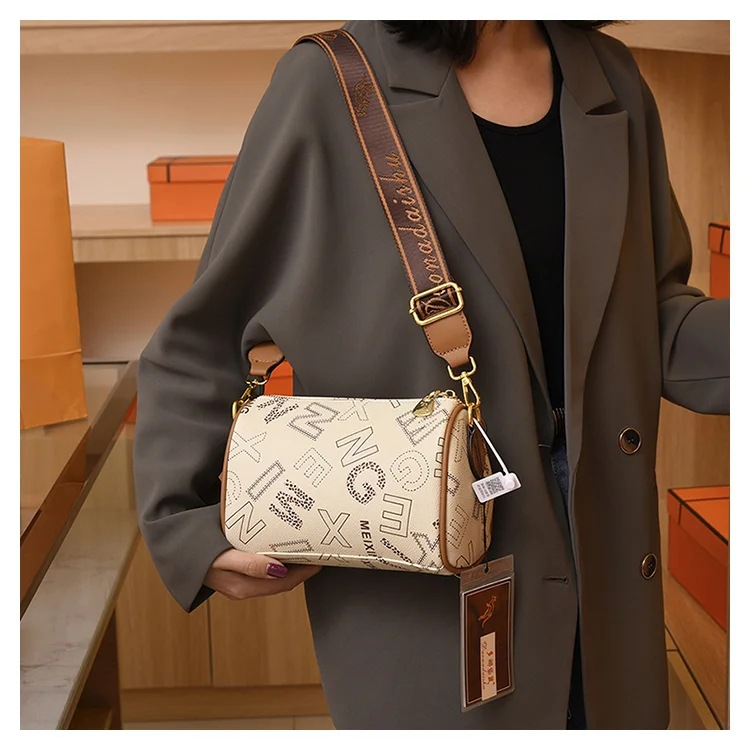 Neuer heißer Modetrend: Vielseitige, weiche Kissentasche mit Zylinderdruck für Damen mit einer Schultertasche und einer Umhängetasche_voghion.com