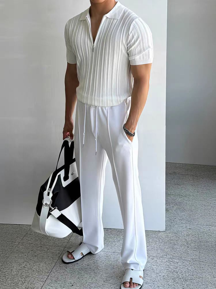 Polo da uomo in maglia di lino e seta ghiacciata Tough Guy, felpa da uomo a maniche corte con risvolto, vestibilità slim e strutturata, polo da lavoro_voghion.com