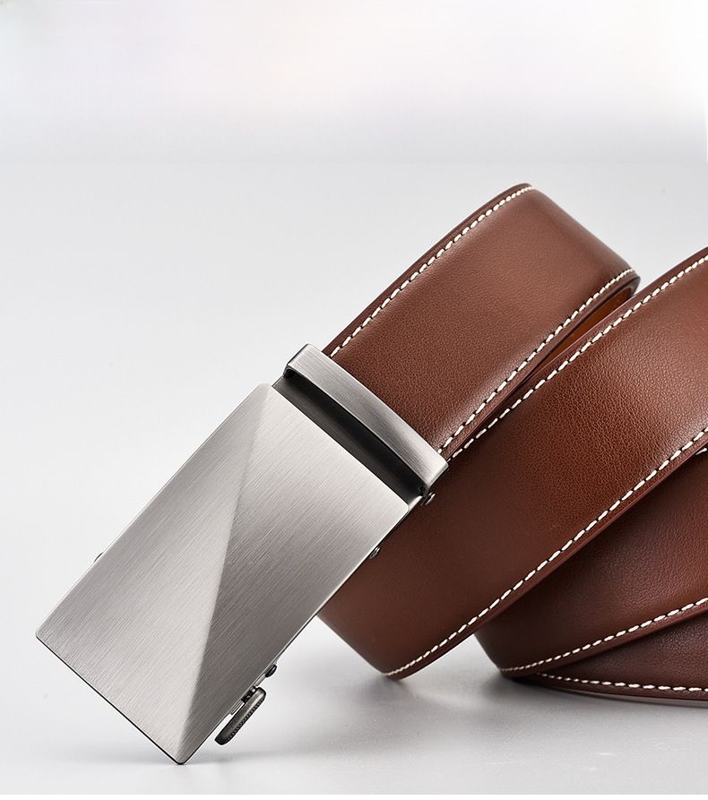 Cintura da uomo all'ingrosso Nuovo commercio estero europeo e americano transfrontaliero cintura in pelle con fibbia automatica in lega a due strati in pelle bovina_voghion.com