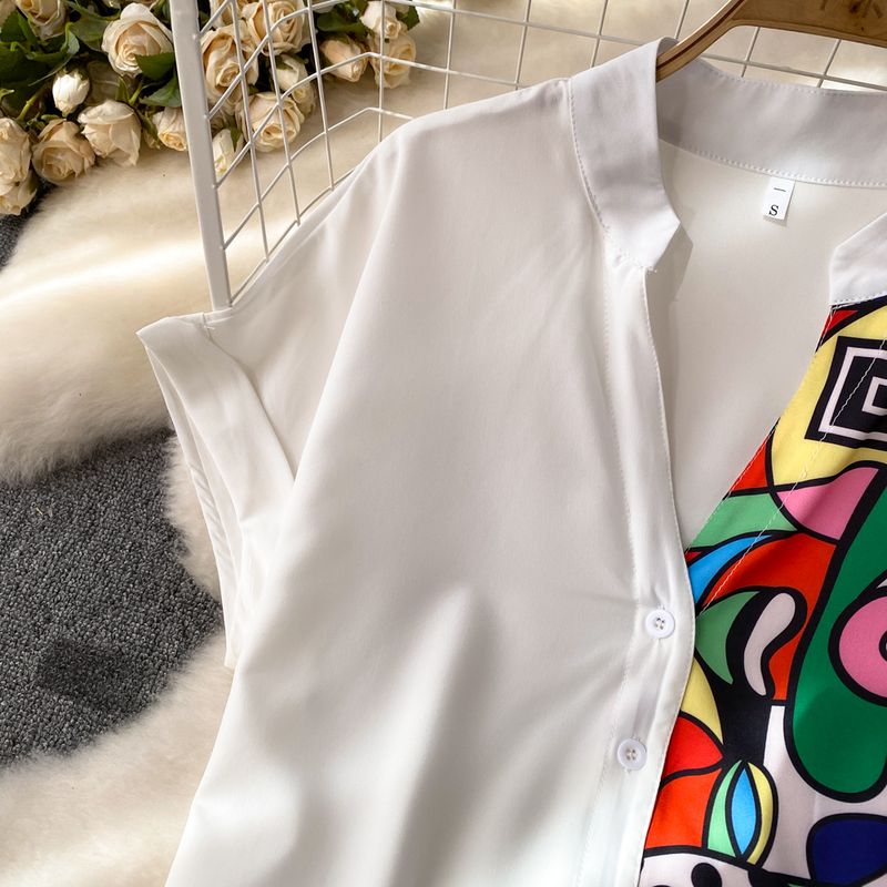 Design di abbigliamento femminile, modello a maniche corte con giunture, scollo a V, camicia monopetto, camicetta casual per donna_voghion.com