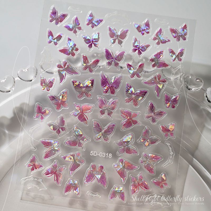 Holographic Shell Light Butterfly Embossed Nail Decals - 3D Waterproof Adhesive Butterfly Nail Art Decor_voghion.com